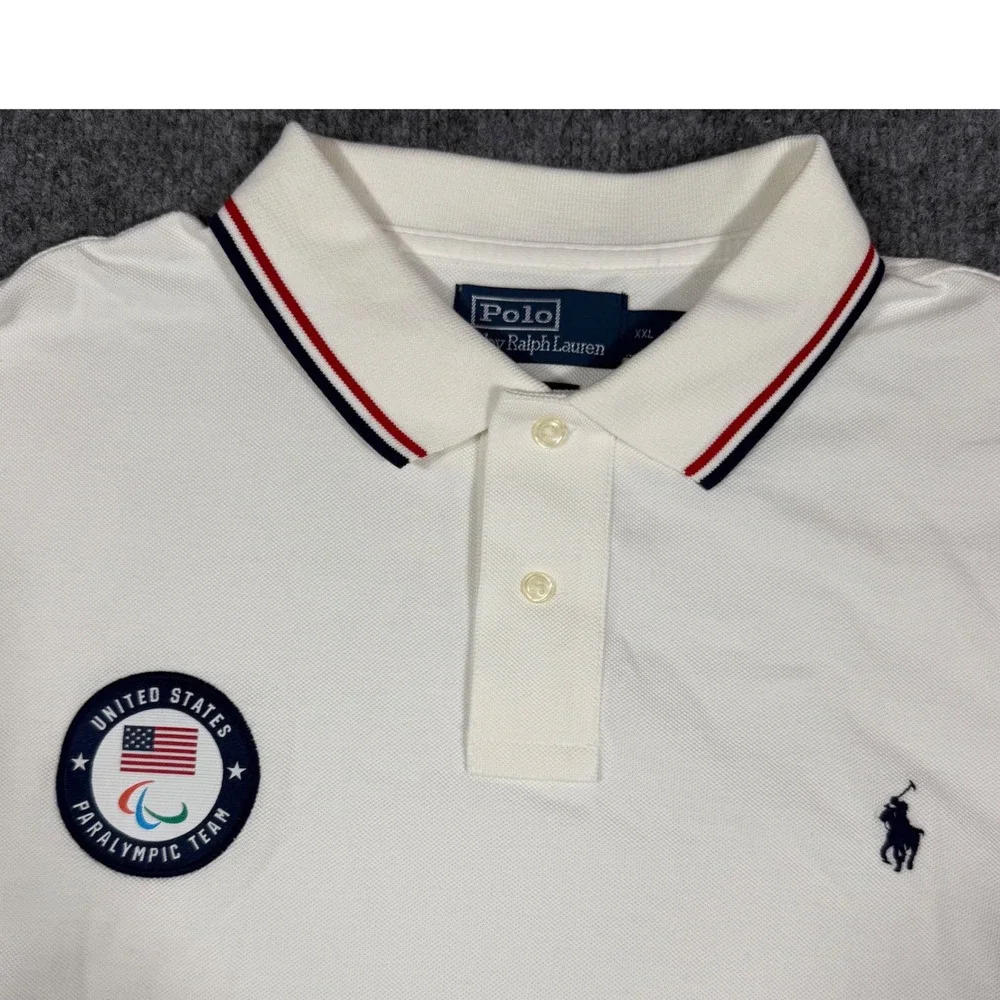 Polo Ralph Lauren Team USA Paralympic Polo Mens XXL White Cotton Pique EUC